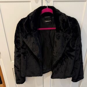 Allegra K Black Elegant Faux Fur Open Jacket
